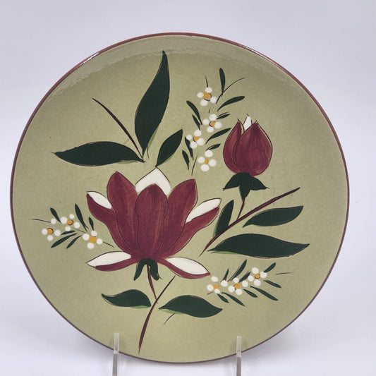 Magnolia 10" Dinner Plate by Stangl Pottery Vintage Trenton NJ Dark Red Flowers