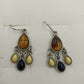 CHAPS Silver Tone Cat Earrings Tiger's Eye White Black Stone Dangle Hook