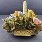 Capodimonte Porcelain Flower Basket Ardalt 4405 Yellow Pink Blue Italy Vintage