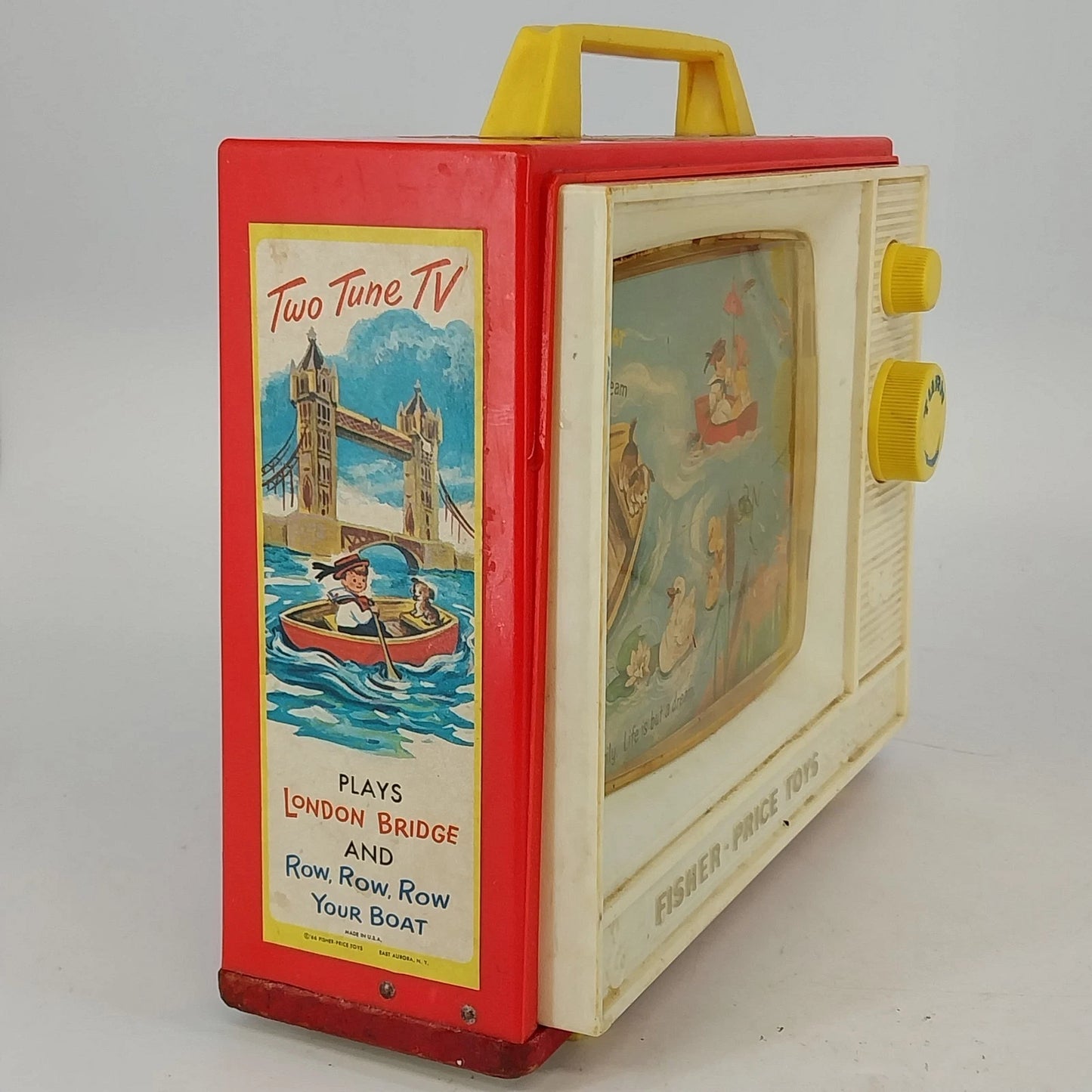 Fisher Price Giant Screen Music Box TV Toy 1966 Vintage Works Collectible 2 Tune