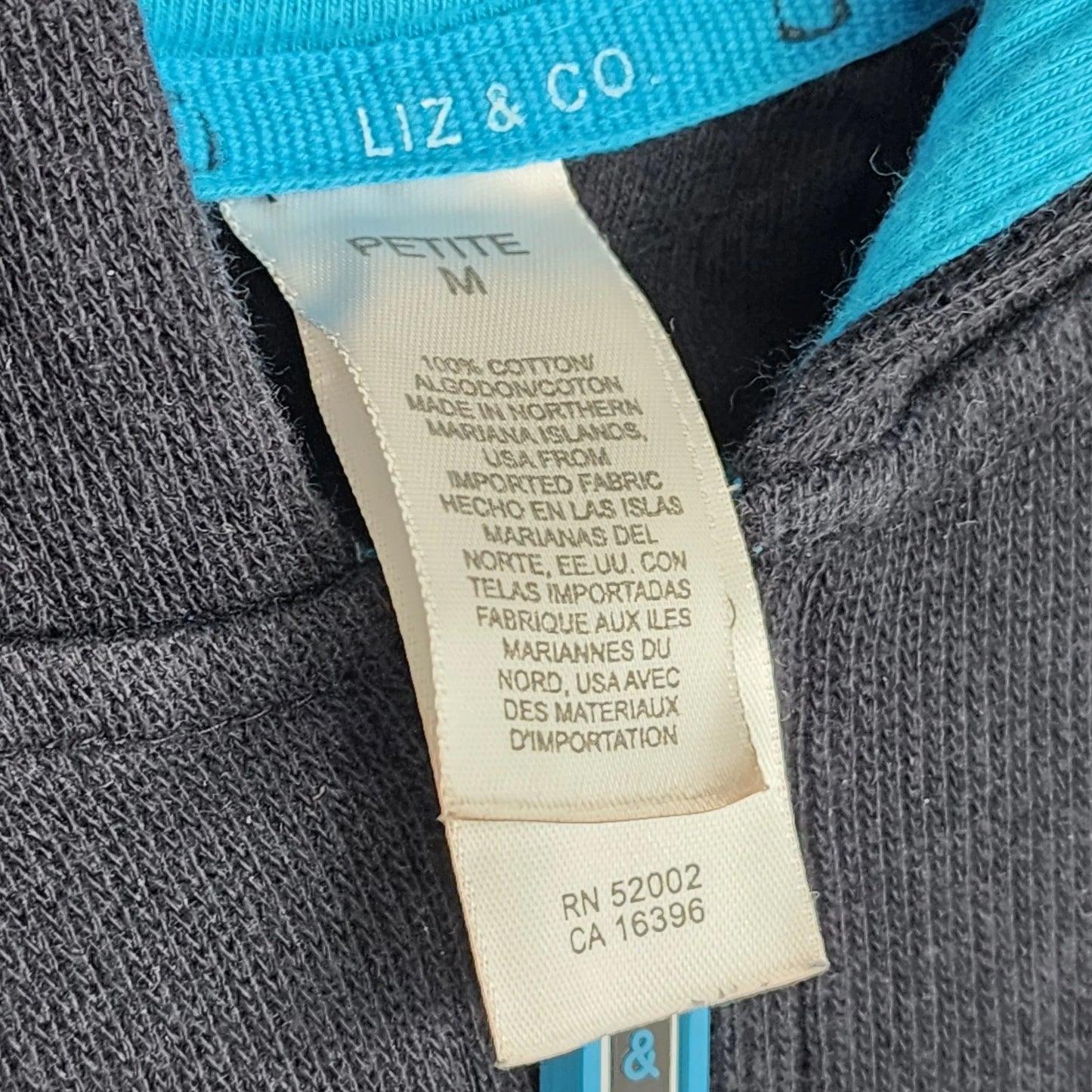 Liz & Co Petite Medium Tracksuit Jacket & Pants Black Cotton Blue White Piping