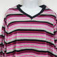 Studio Works Women’s 1X Pink Gray Black Striped V Neck Long Sleeve Pullover Top