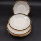 5 Saucers Anchor Hocking Fire-King White Swirl Milk Glass Gold Trim Vintage