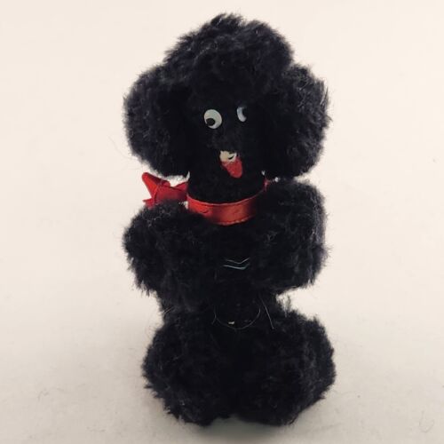 French Poodle Cosmetic Cover Lipstick Nail Polish Holder Black Crochet Vintage