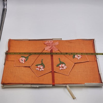 Orange Avacado Set 4 Place Mats 17"x12" & 4 Napkins 7" Sq Floral Style No 864