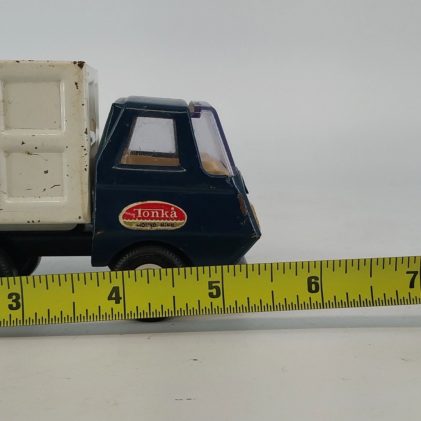 Tonka Mini Blue White Garbage Sanitation Truck Diecast Pressed Steel Vtg USA