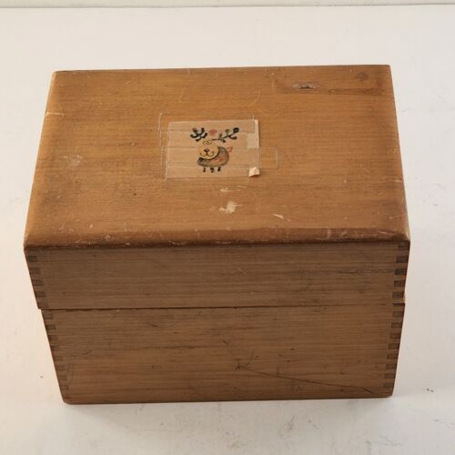 Wooden Recipe Box With Hinged Lid Back and Index Tabs Inside 5" Tall