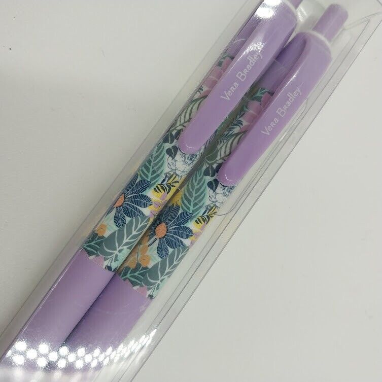 Vera Bradley Click Pen Two Pack 2 Purple Black Ink Package Writing Palm Floral