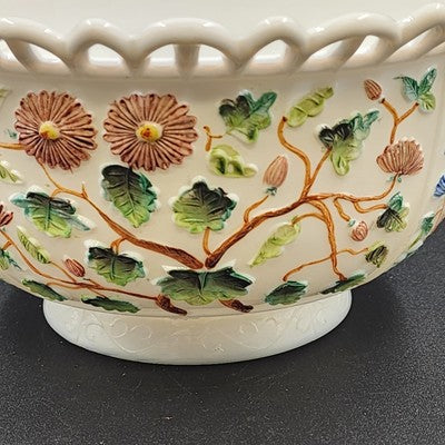 Challinor & Taylor Tree of Life Milk Glass Bowl 8" with a Lace Edge Hand Painted