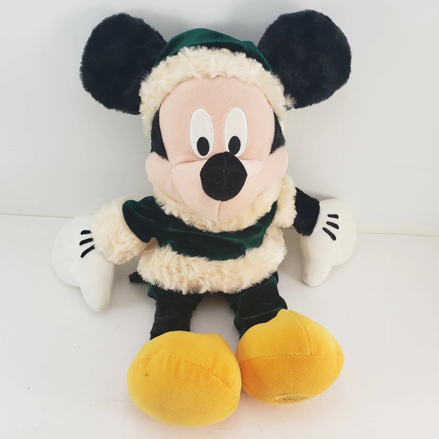 Christmas Mickey Mouse 16" Plush Green Suit & Cap Disney Store Authentic China