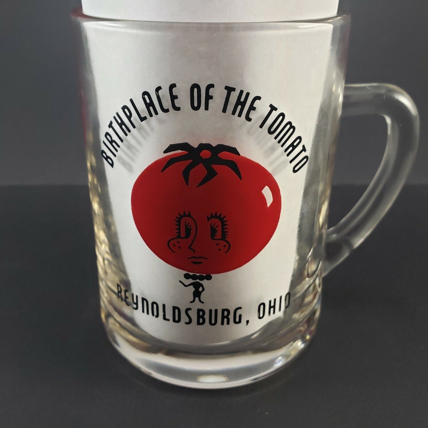 Reynoldsburg Ohio Birthplace of the Tomato Clear Glass Drinking Mug 12 Ounce 4¾"