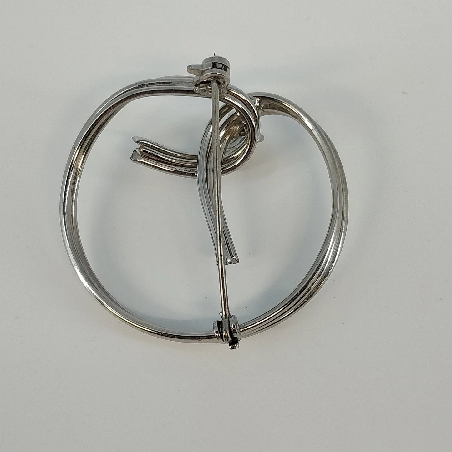 Sterling Silver Circle Brooch Faux Pearl Modernist Pin .925 Polished 1.5"