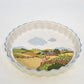 Potpourri Press Quiche Tart Dish Farm Scene Chickens Barn Blue Rim 9.25" Japan
