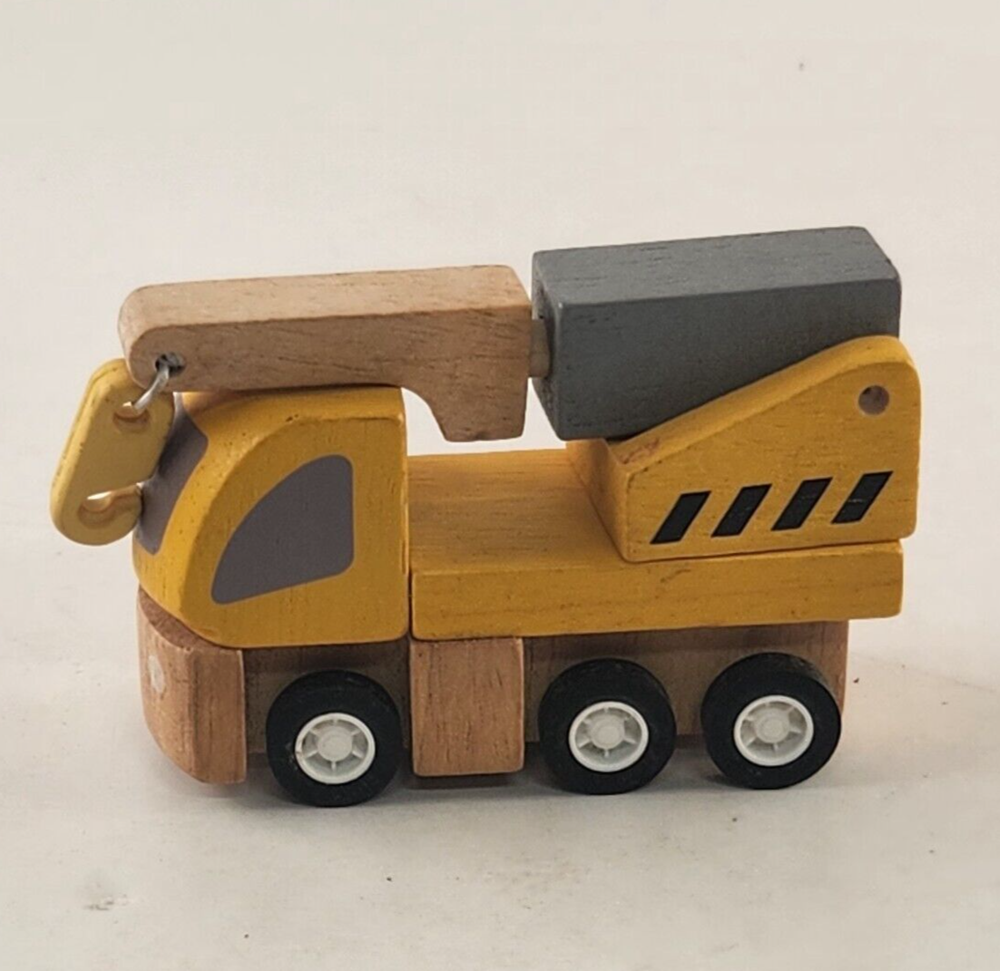 3 Plan City Wooden Toy Trucks Cement Dump and Crane Trucks 3" Long Rubber Tires