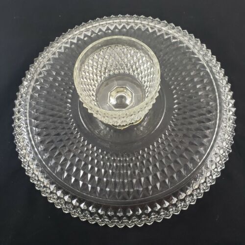 Indiana Glass Diamond Point Pedestal Cake Stand 12 Inch Vintage 1429