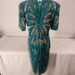 Carina Silk Sequined Top Teal Evening Dress Size L Zipper Hook/Loop Back AS IS