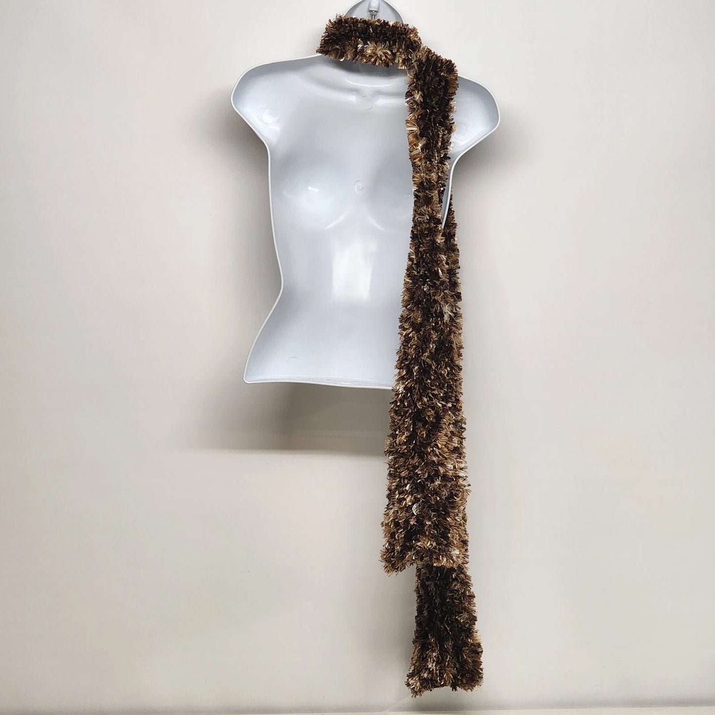 Soft Angel Hair Yarn Scarf Brown Tan Cejon Knit One Size 74" x 8" Women's China