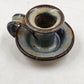 Doug Sassi Signed Pottery Candle Holder Vintage Blue Brown Handcrafted 4" x 2.5"