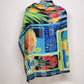 Geometric Silk Blend Square Scarf 34" Abstract Colorful Print Roll Edge