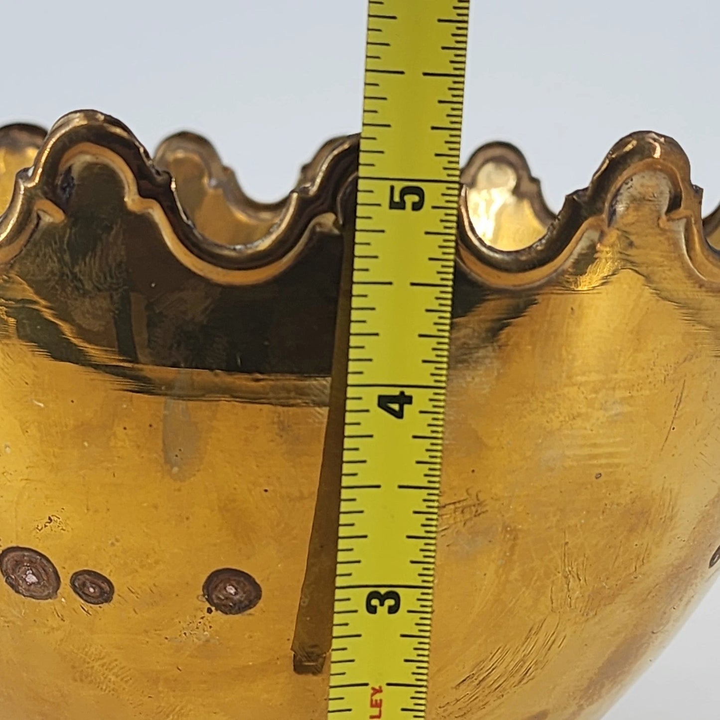 Brass Pedestal Bowl Scalloped Crown Rim 8" Monteith Style India Vintage Patina