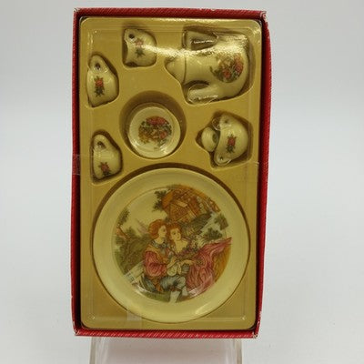 10 Pc Mini White Pink Porcelain Tea Set Kids Toy Collectible Decor