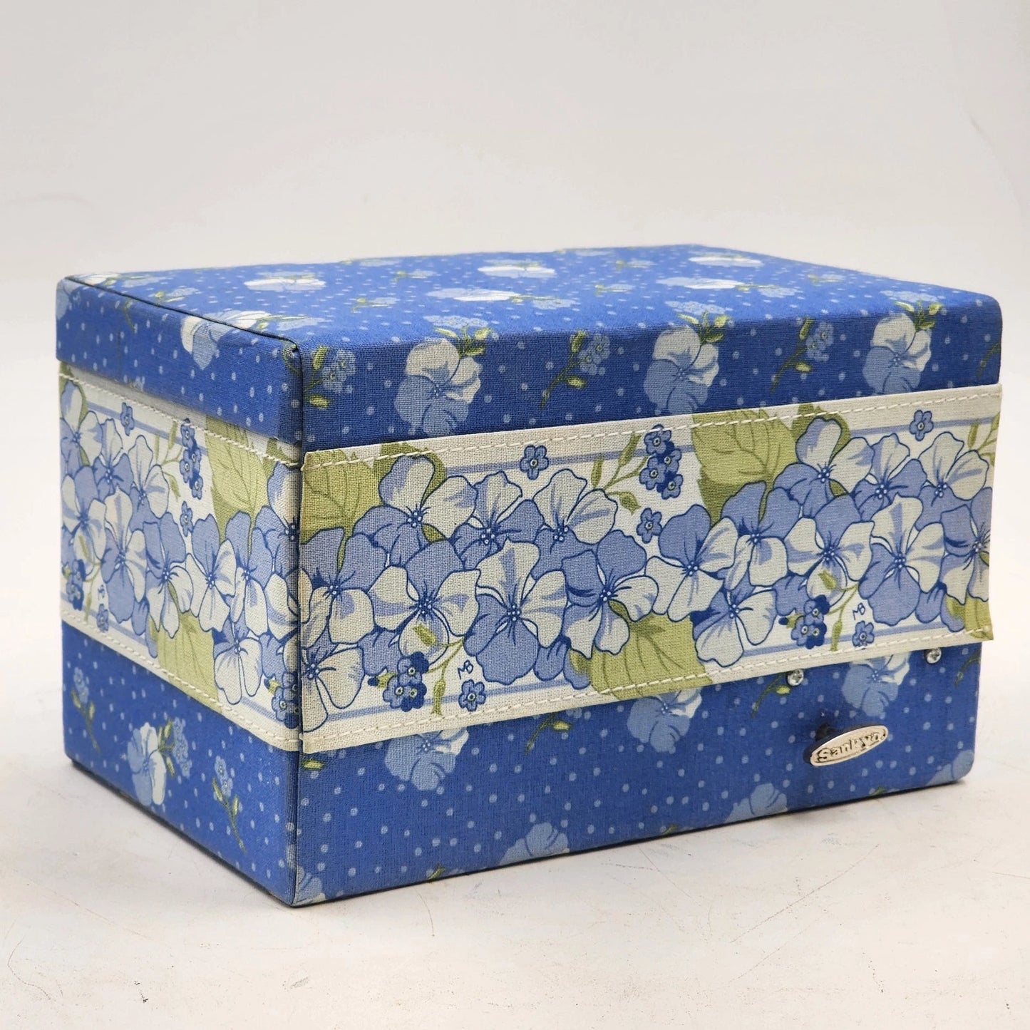 Marjolein Bastin Hobby Gift Denim & Daisies Fabric Sewing/Jewelry Craft Box Vtg