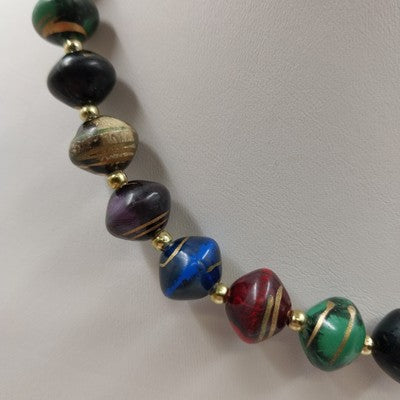 Gold Tone Beaded & Multicolor Fiesta Beaded w Swirl Gold Lightweight Necklace 18"
