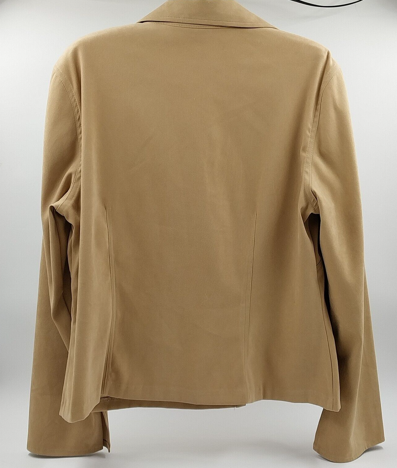 Fashion Bug Button Down Shirt Tan Faux Suede Size XL V Neck Cape Sleeve Vented