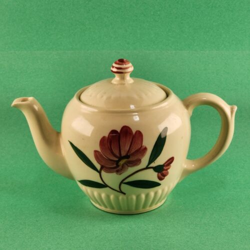 Shawnee Pottery USA Hand Painted Teapot w Lid Red Floral Design 4 Cup Capacity