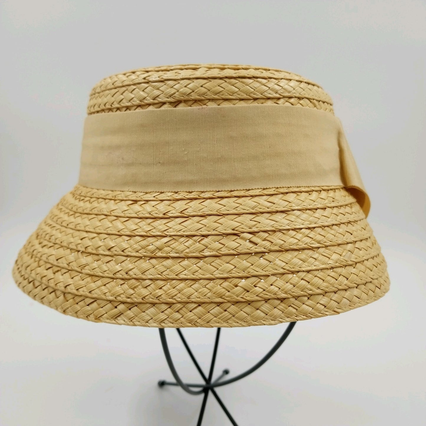 Rike's Natural Straw Summer Sun Bucket Hat Crochet with Natural Lined Ribbon Bow