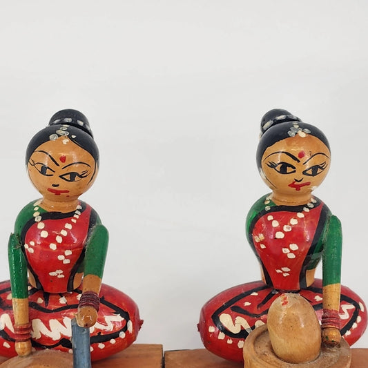 Channapatna Handmade Wooden Dolls Set of 2 Sitting Ladies Karnataka India Toys
