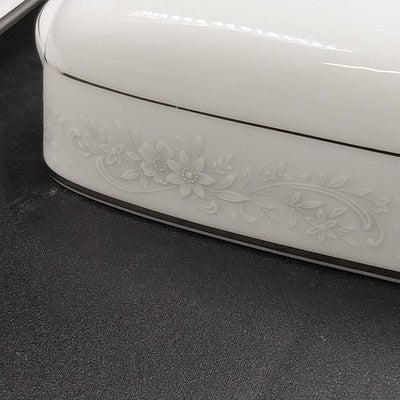 Noritake Cumberland Covered Butter Dish 8" White Floral Platinum Trim Vtg