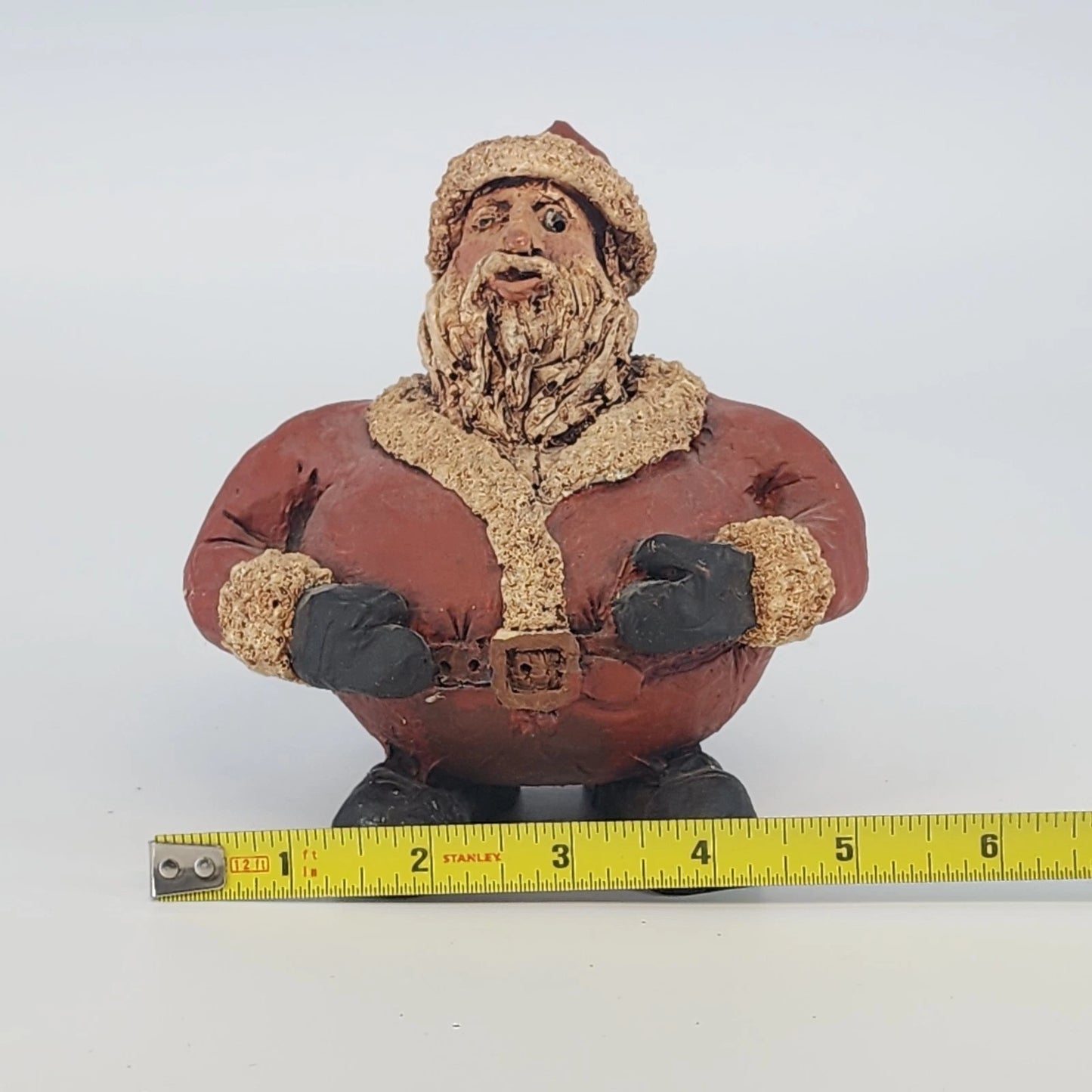 Studio Pottery Santa Claus Figurine Hand Sculpted Round Distressed Christmas 5"