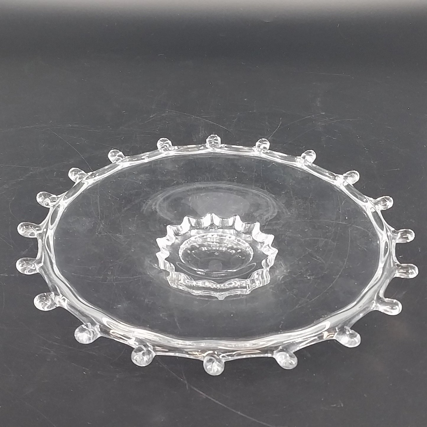 Heisey Lariat Clear Glass Footed Bon Bon Nougat Plate Candy Dish 8.5" Looped Rim