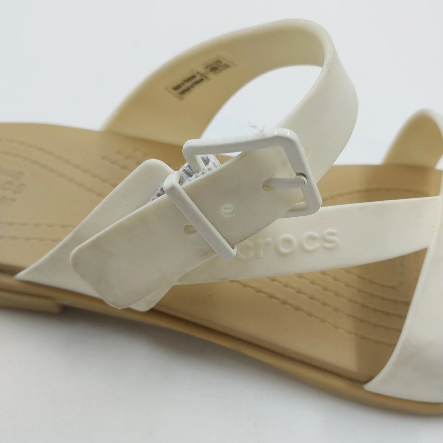 Crocs Iconic Comfort Tulum Sandals White Straps Women's 7 Buckle Comfort Slipper