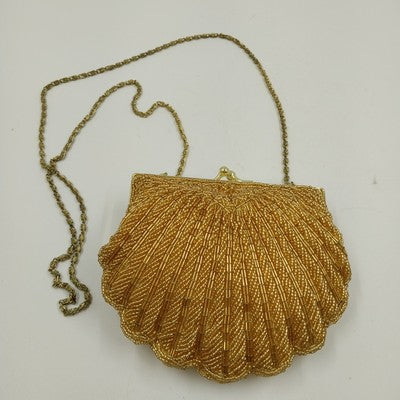 La Regale Gold Seashell Beaded Evening Bag Clutch Purse 5.5"x5.5" China VTG
