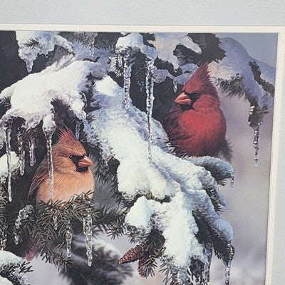 Russell Cobane Nature's Jewel Cardinal in Snow Art Print Framed 20" x 24" Signed