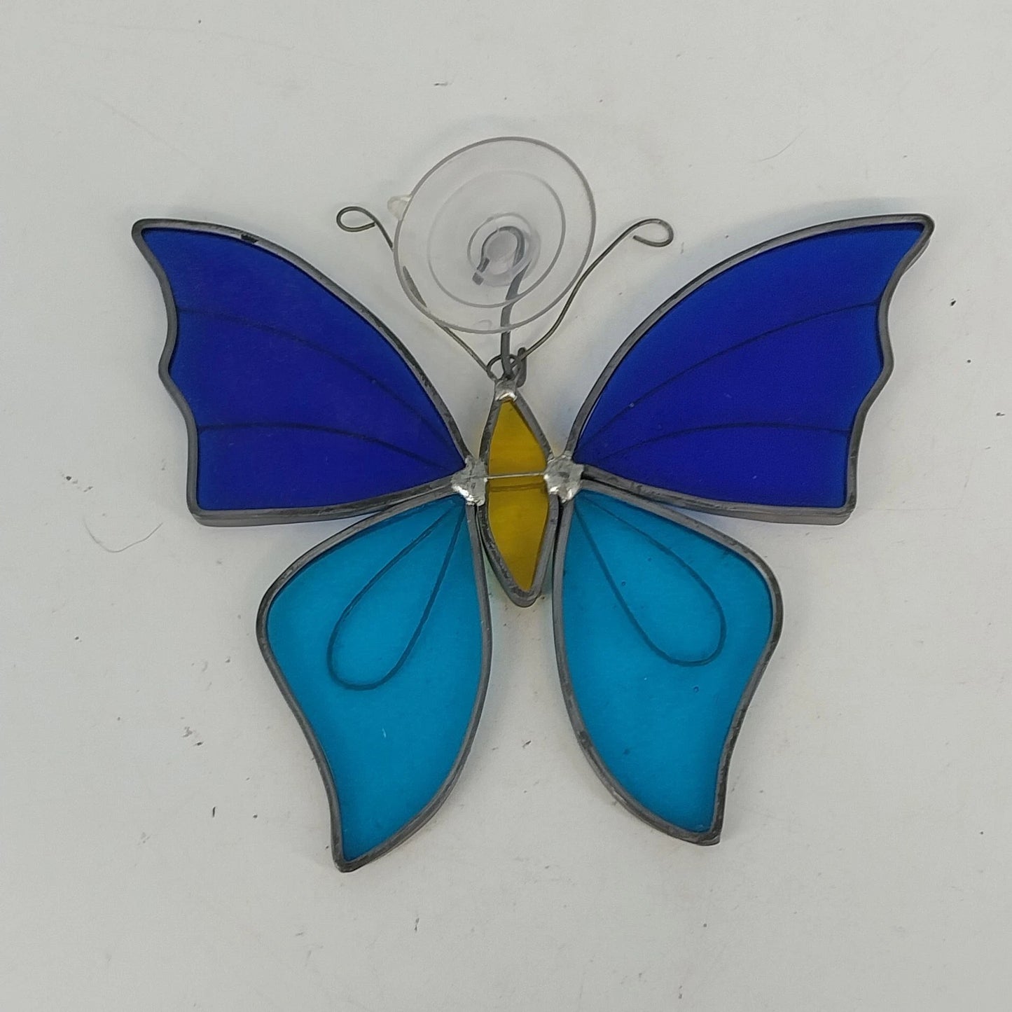 Blue Stained Glass Butterfly Suncatcher Tiffany Style Window Hang 7" Suction Cup