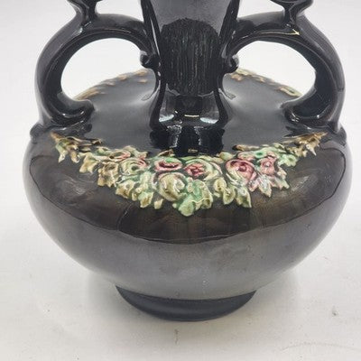 Peters & Reed Pottery Garland Floral Dual Handle Squat Vase 9" Craft Art