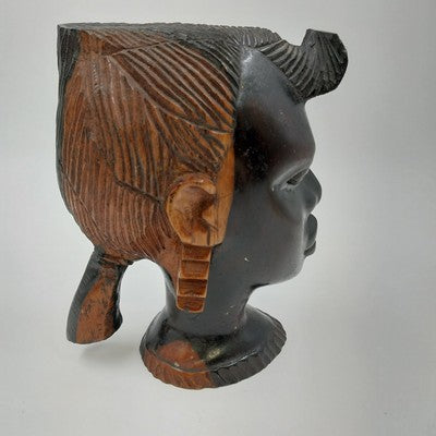 Tribal Art Sculpture Head Bust 8"x5" African Hand Carved Ebony Ironwood VTG
