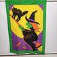 Halloween Yard Flag 30x41" Flying Witch on Broom Black Cat Outdoor Garden Banner
