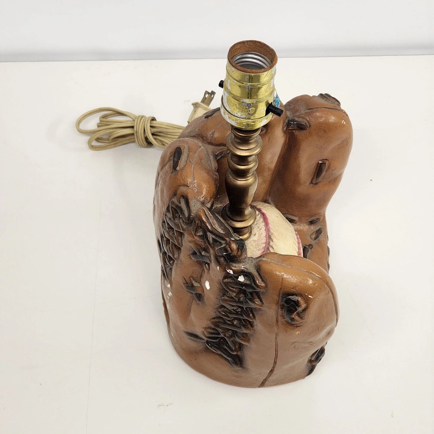 Chalk Table Lamp Brown Glove with Baseball 12" Vintage Sports 1970's No Shade