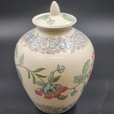 Large Chinoiserie Macau Ginger Jar – Hand Painted Blue & Pink Floral – 10"x7.25"