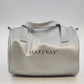 Mary Kay Silver Metallic Cylindrical Cosmetic Makeup Bag 8.5" Travel Case Zipper