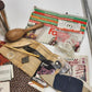 Wood & Wicker Harvey Round Sewing Basket with Miscellaneous Sewing Items Vintage