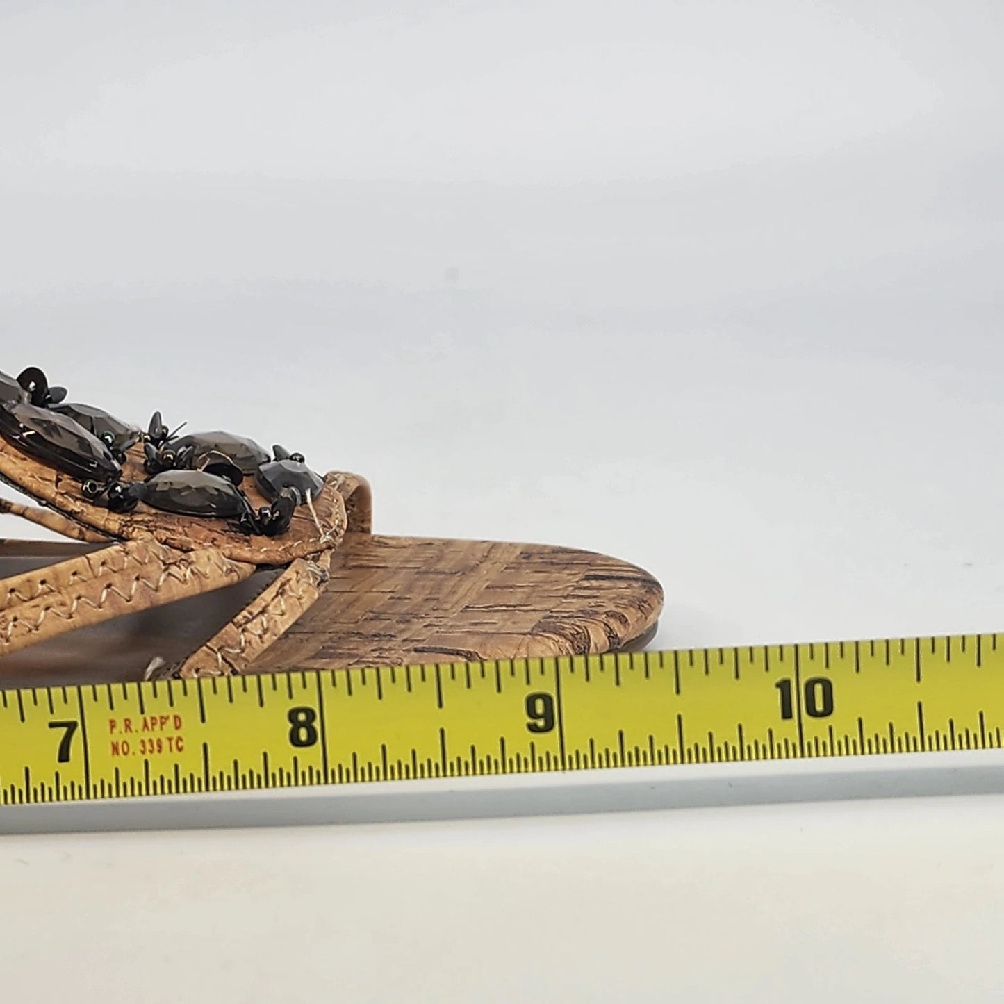 Jaclyn Smith Rimini Cork Wedge Sandals Tan Rhinestone Comfort