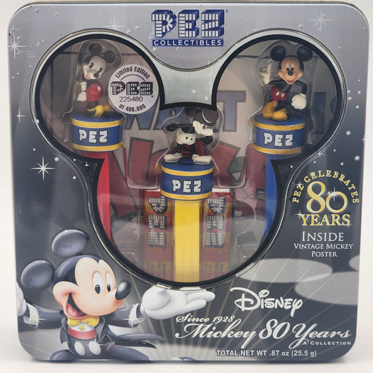 Mickey Mouse PEZ Dispenser Disney Collectors Tin 80th Anniversary w/Poster 2007