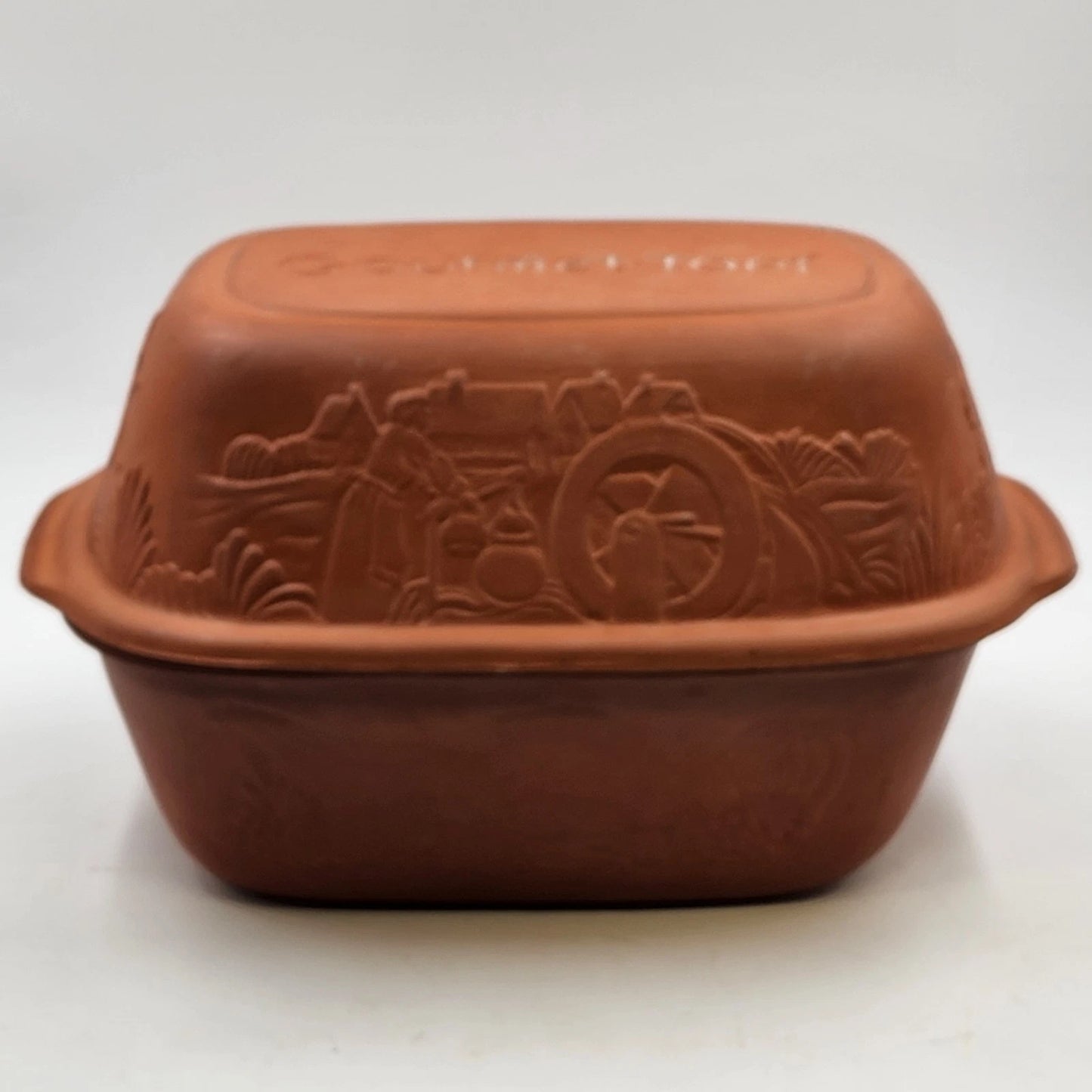 Gourmet Topf Terra Cotta Clay Roaster XL Dutch Oven Baker 15"x10" USA 1979 Vtg