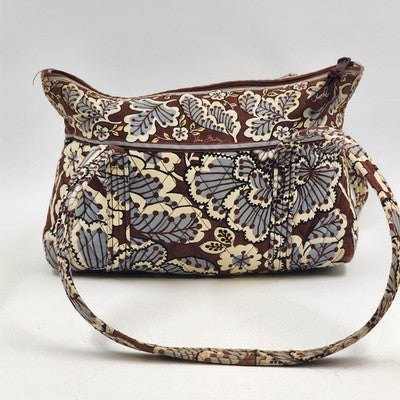 Vera Bradley Shoulder Bag Tote Slate Blooms Brown/Blue Floral Cotton Quilted Zip