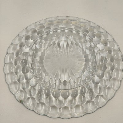 3 Aqua Blue Bubble Anchor Hocking Dinner Plate Depression Crystal Glass 9.5"